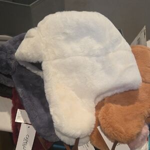 Capelli of New York Faux Fur Trapper Hat - White, Tan, and Gray